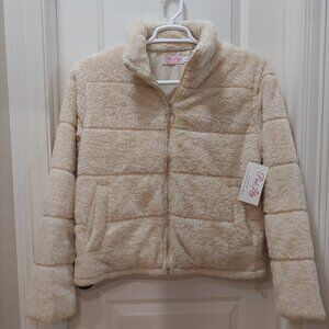 NWT Pink Lily Beige Sherpa Puffer Jacket Size Small